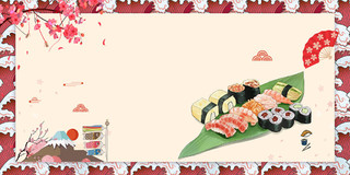 红色唯美手绘日本寿司美食美味寿司展板背景日式背景